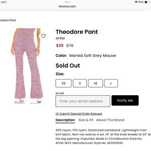 Theodore AFRM Pink Marled Sweater Flare High Rise Pants.
Size Small.  NWOT